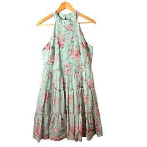 Eliza J Women’s floral fit & flare dress halter neck tiered Size 8 Pockets